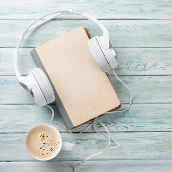 book with headphones.