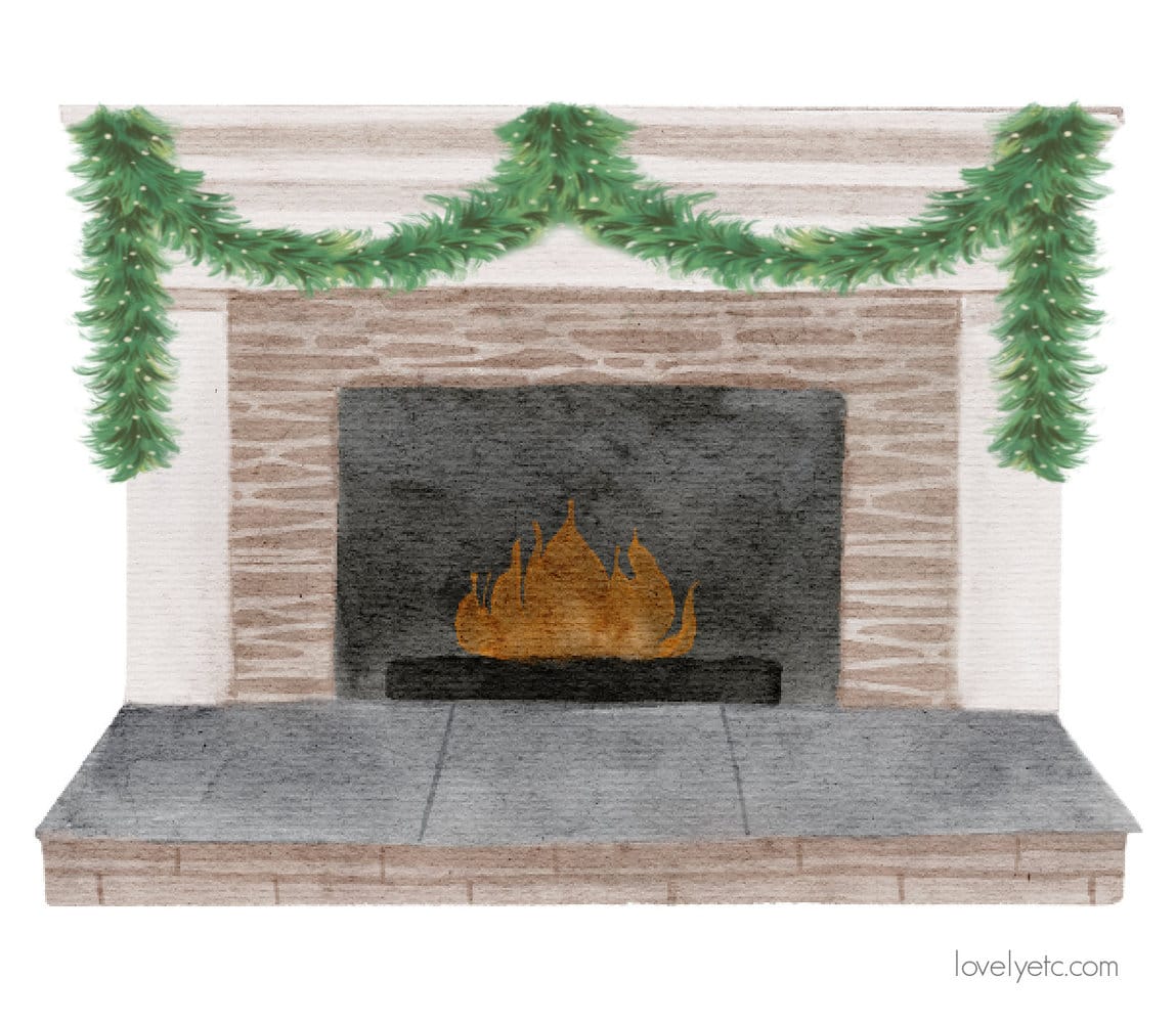 drawing of fireplace with garland swagged across front.