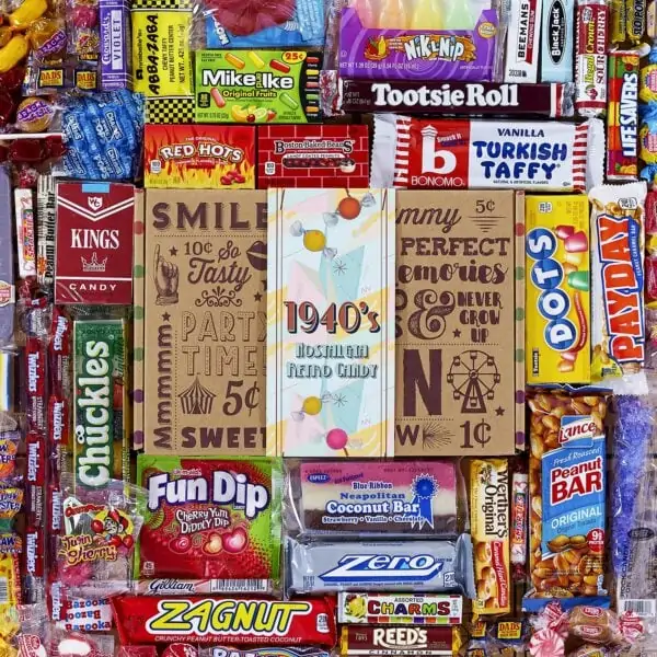 assortment of vintage candies.