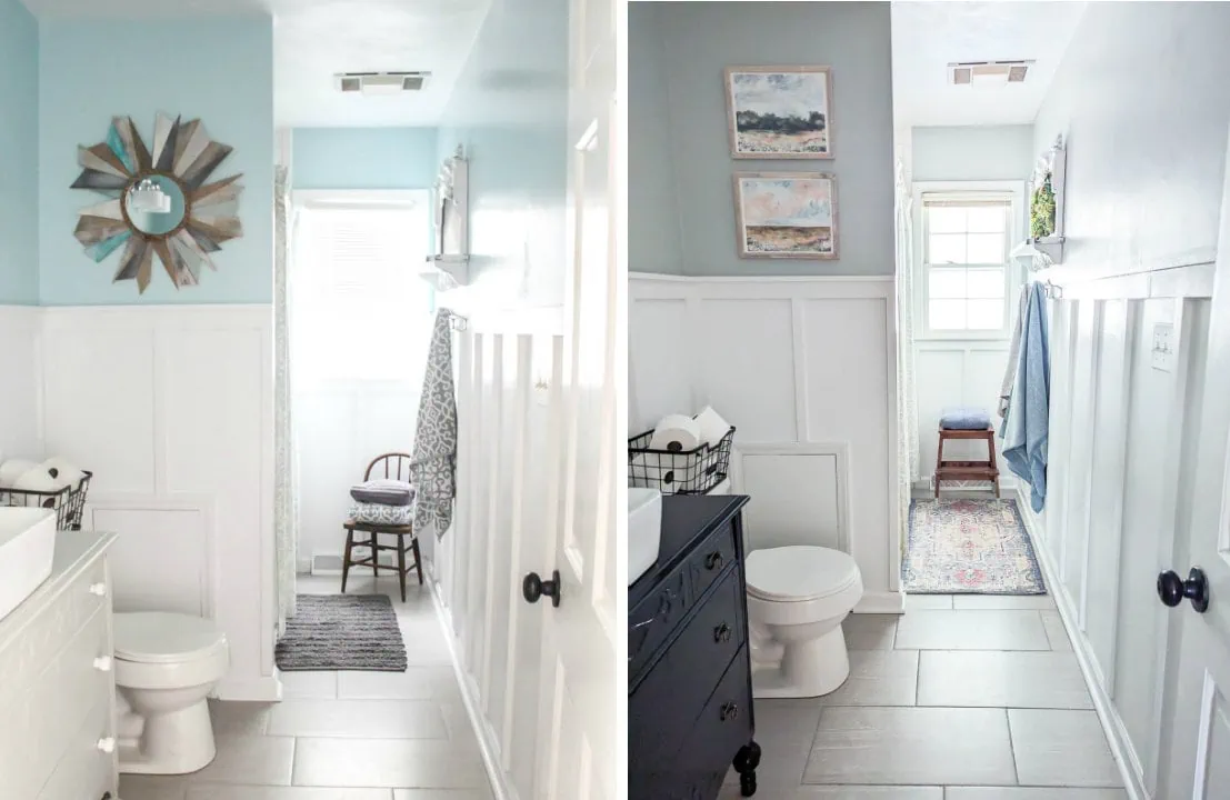 side by side comparison of bathroom before and after.