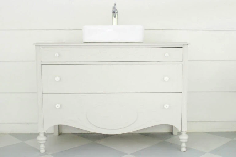 How my Antique Dresser Bathroom Vanity is Holding Up 7 Years Later