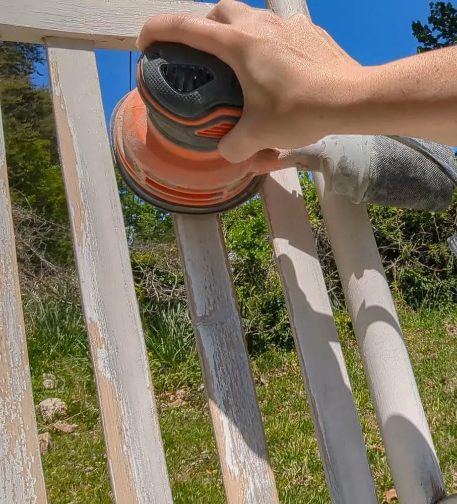 sanding rocking chairs with orbital sander.