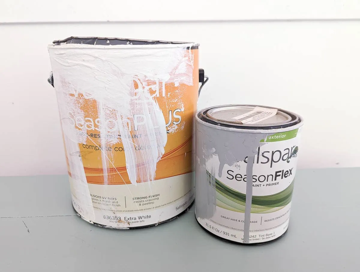 two cans of valspar exterior latex paint.