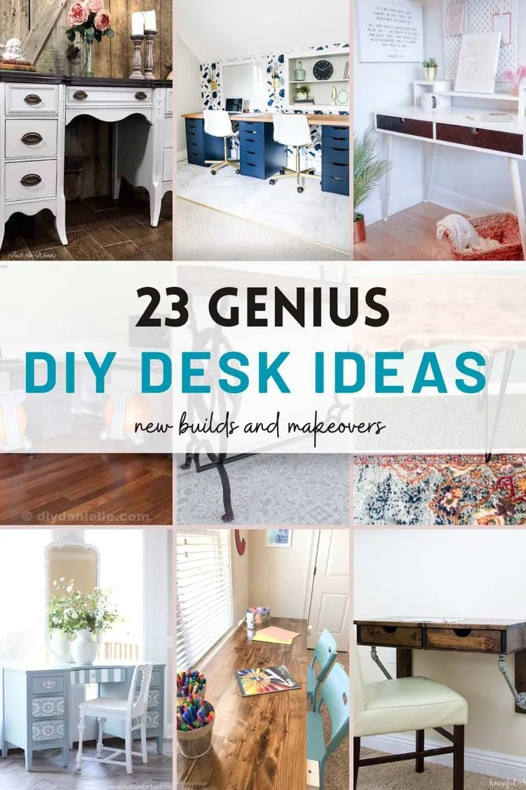 diy desk ideas pin collage with text