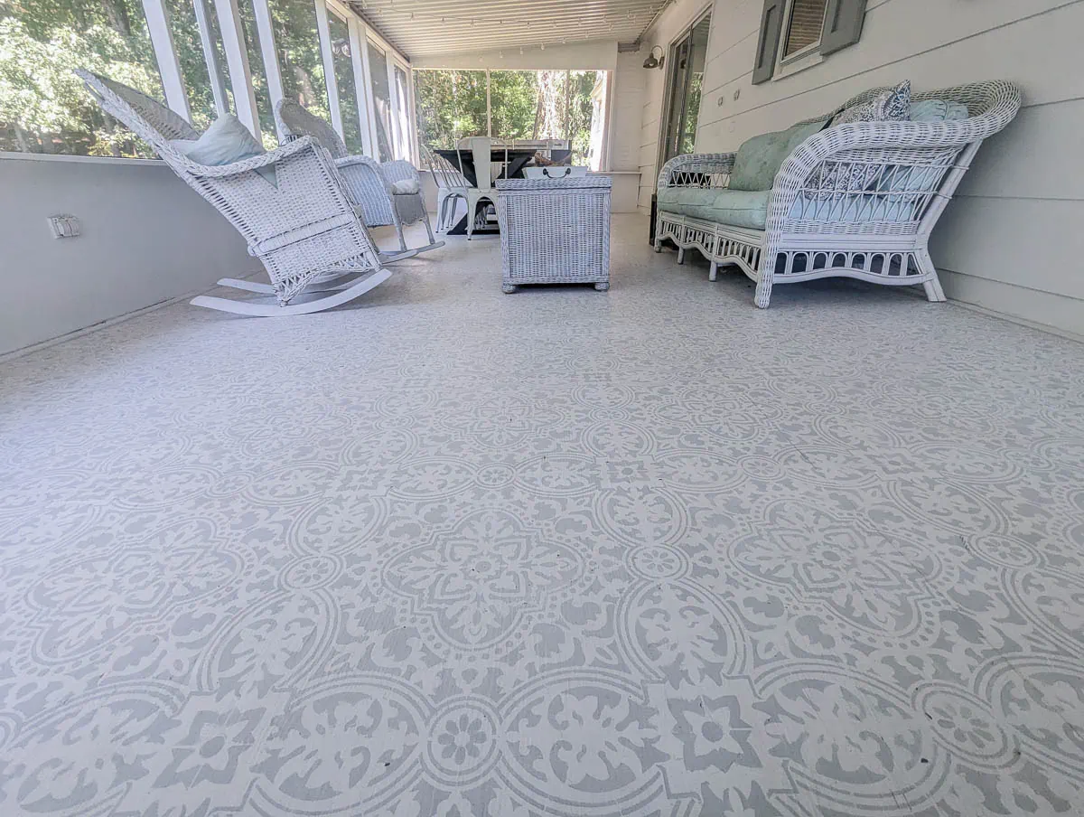 white and gray painted porch floor.