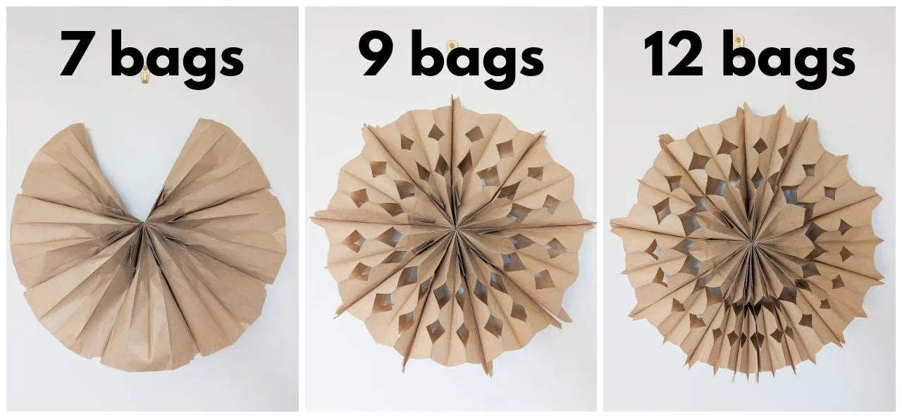 paper bag snowflakes using 7, 9, and 12 bags to see which works best.