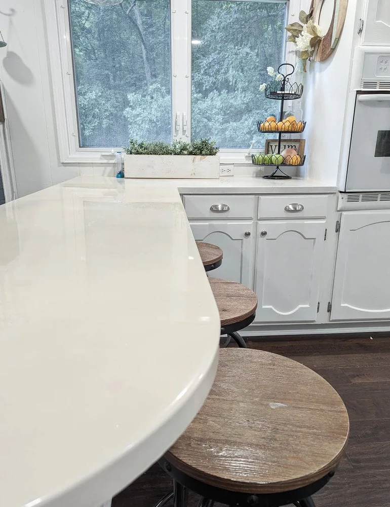 glossy painted laminate countertops.