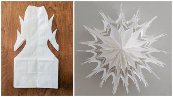 paper bag snowflake pattern with more pointy edges.