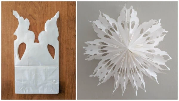 More flowery paper bag snowflake pattern.
