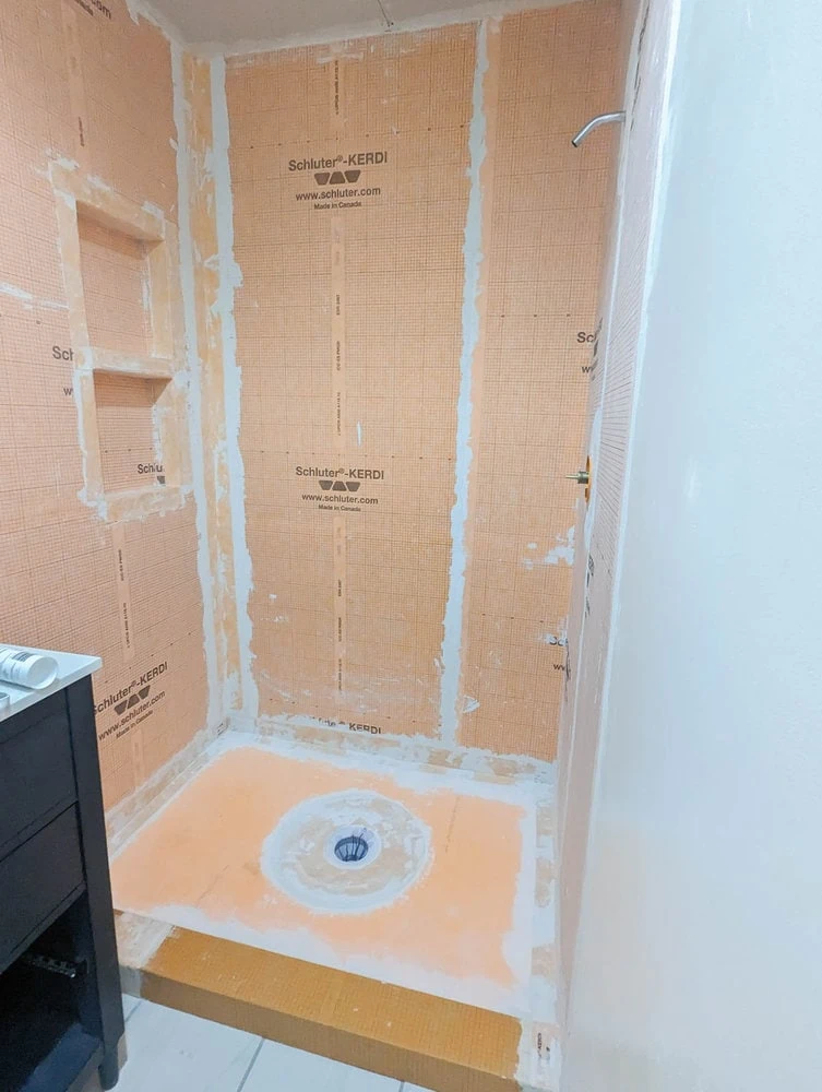 shower waterproofed using Schluter shower system.