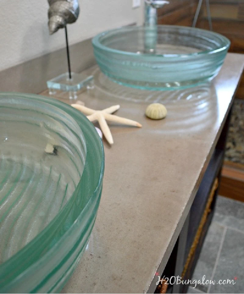 diy concrete counter in bathroom.