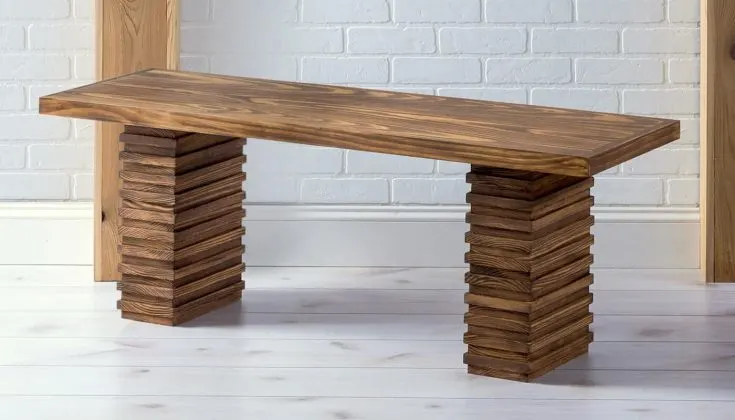 diy stacked wood bench.