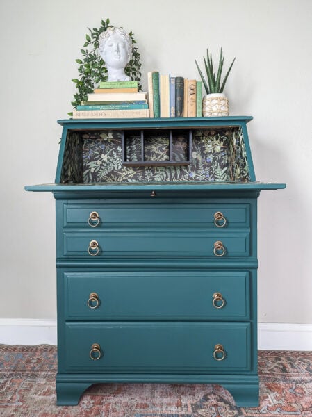 Stunning Secretary Desk Makeover with Bold Paint and Wallpaper