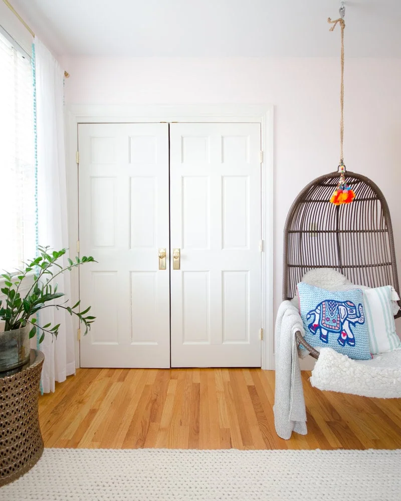 sliding closet doors transformed into hinged doors.