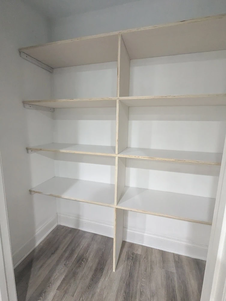 diy closet shelves before adding trim.