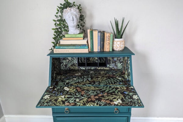 Stunning Secretary Desk Makeover with Bold Paint and Wallpaper