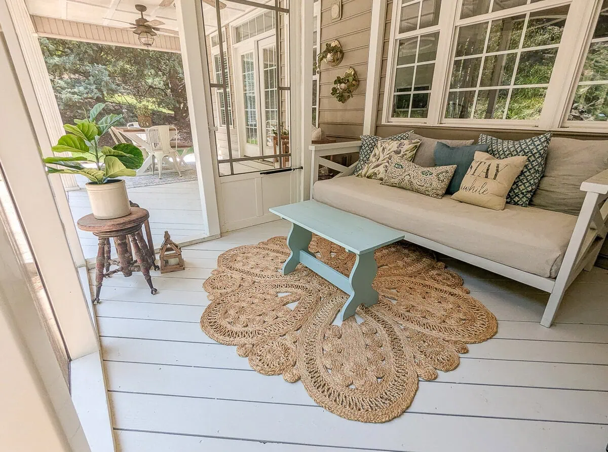 Cozy Back Porch Makeover full of Vintage Finds and DIY Decor