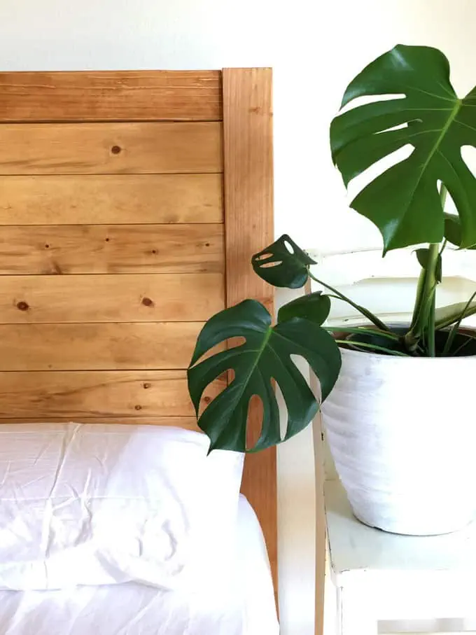 simple diy wood plank headboard.