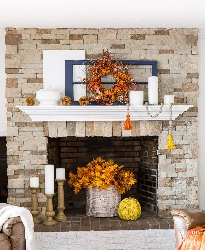 fall fireplace with traditional autumn colors