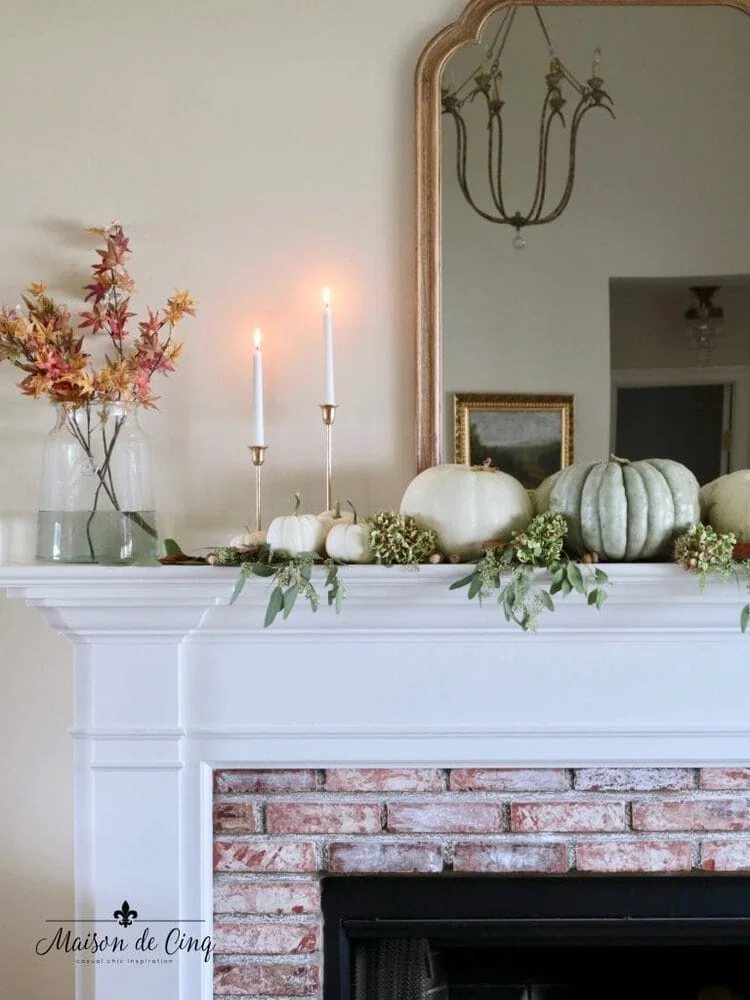 soft autumn colors in fall mantel