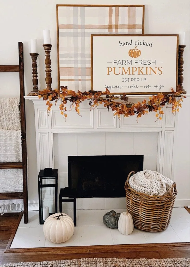 fall mantel with oversized signs