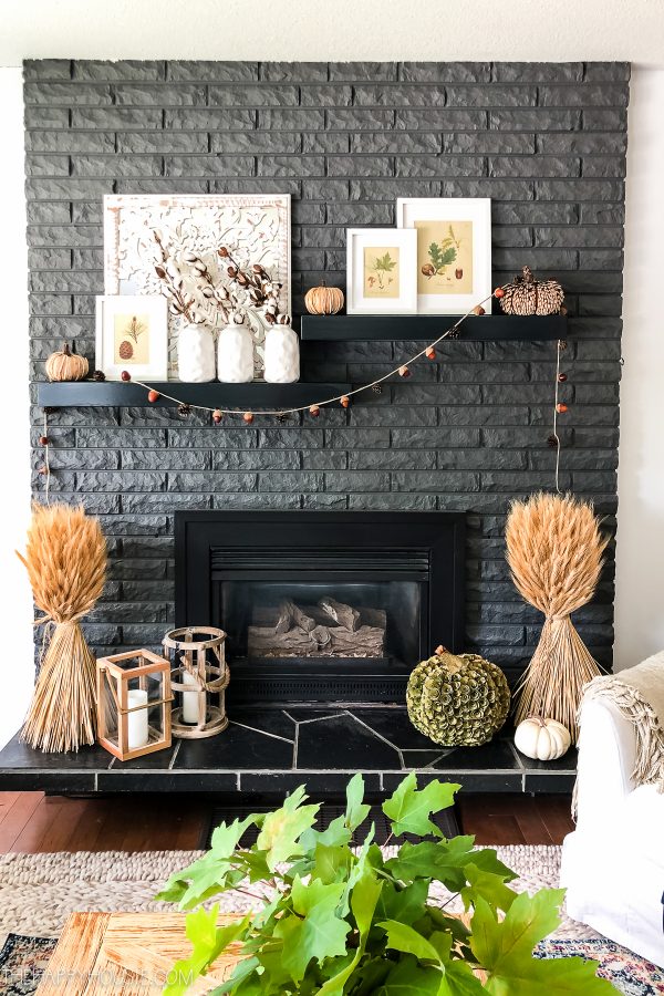 dark and moody neutral fall mantel