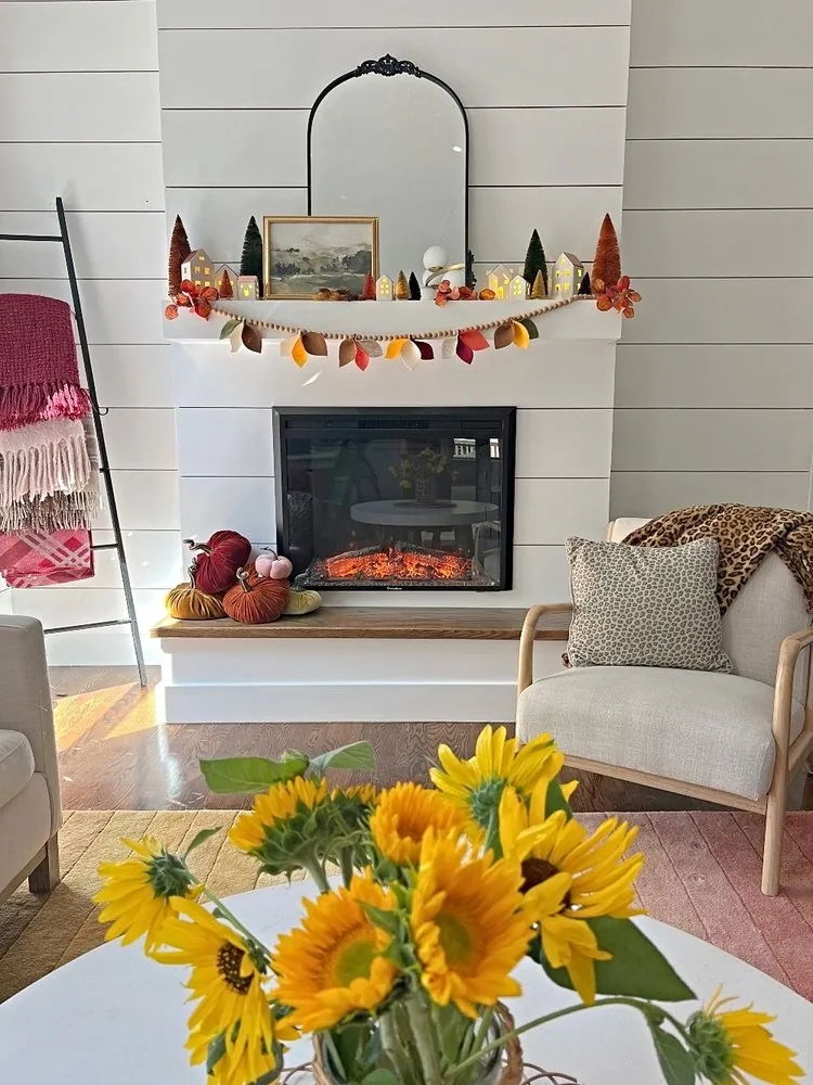 fall mantel with diy leaf garland