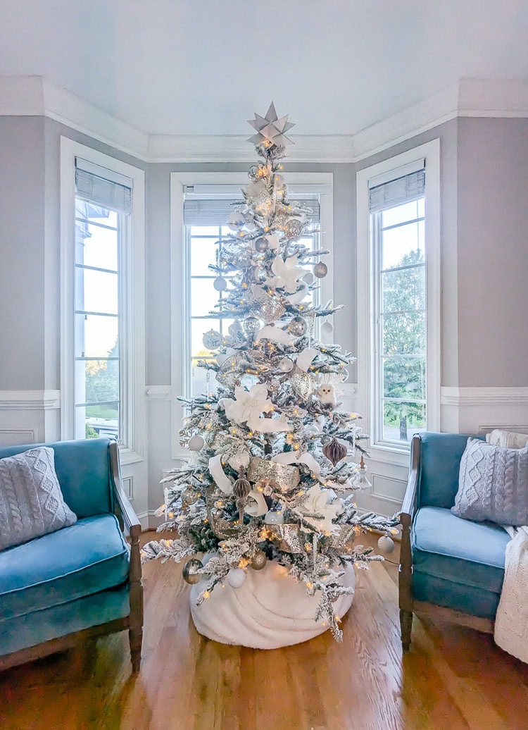 King Noble Fir Christmas tree with lights on.