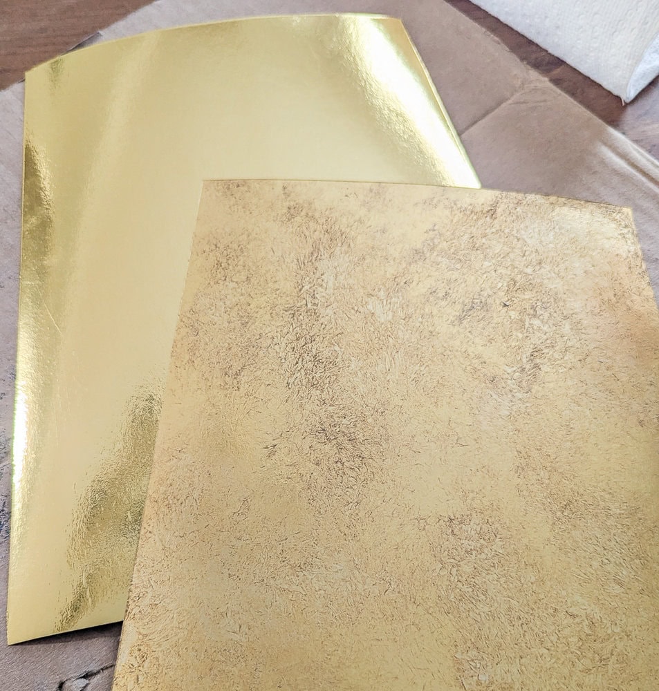 plain gold foil next to antiqued foil.