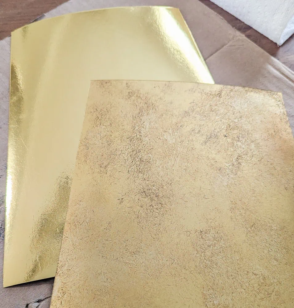 plain gold foil next to antiqued foil.