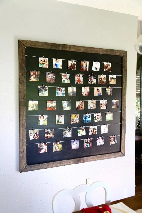 diy hanging photos on black board