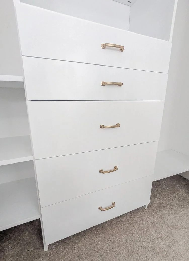 closet organizer with five drawers.