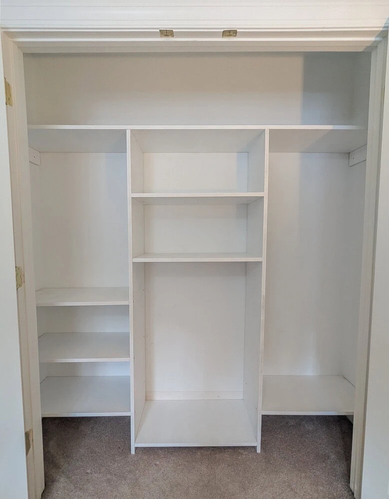 closet organizer before drawers are installed.