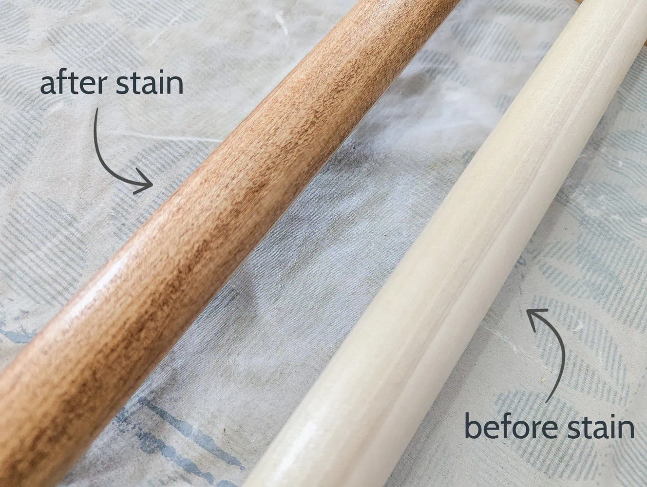 closet rod before and after stain.