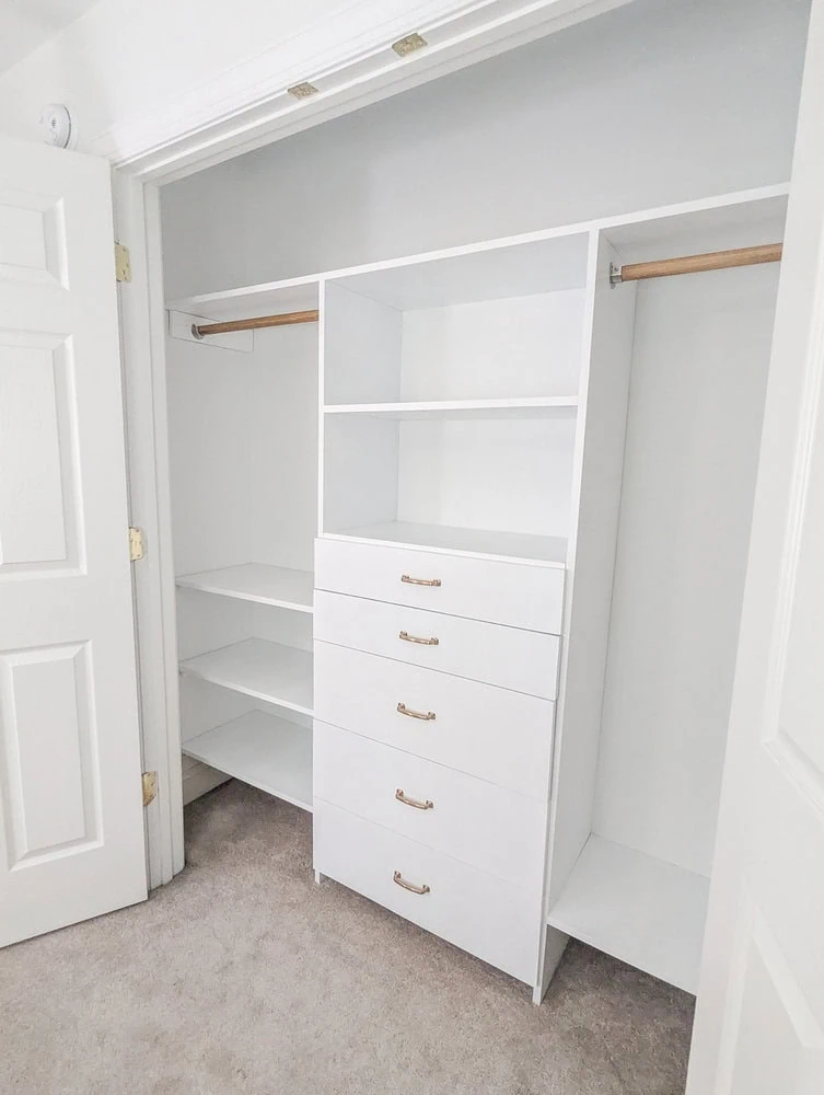 closet organizer with drawers.