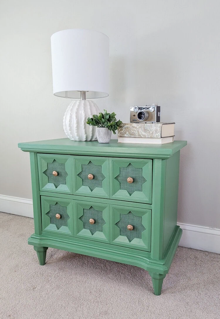 green painted nightstand painted with dixie belle kudzu.