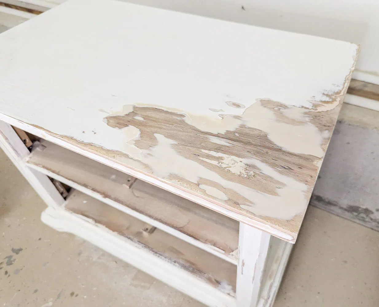 top of nightstand after sanding top smooth.