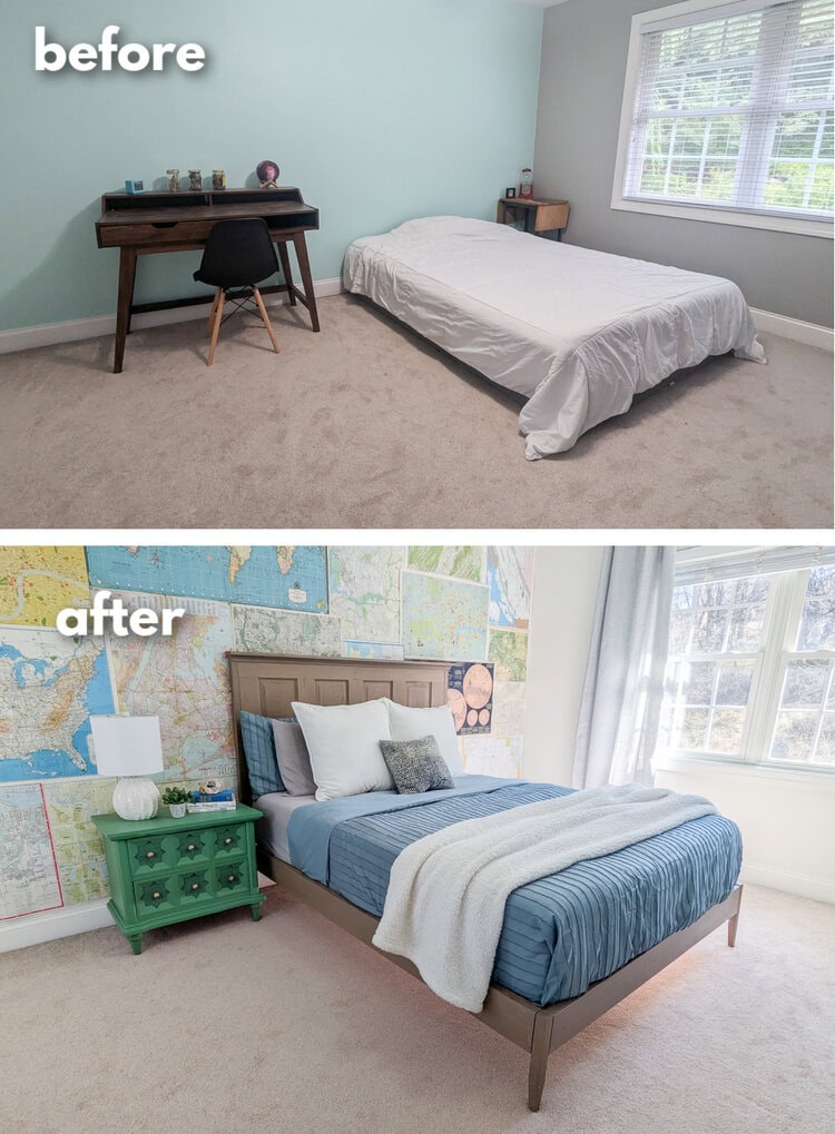 before and after of bed.