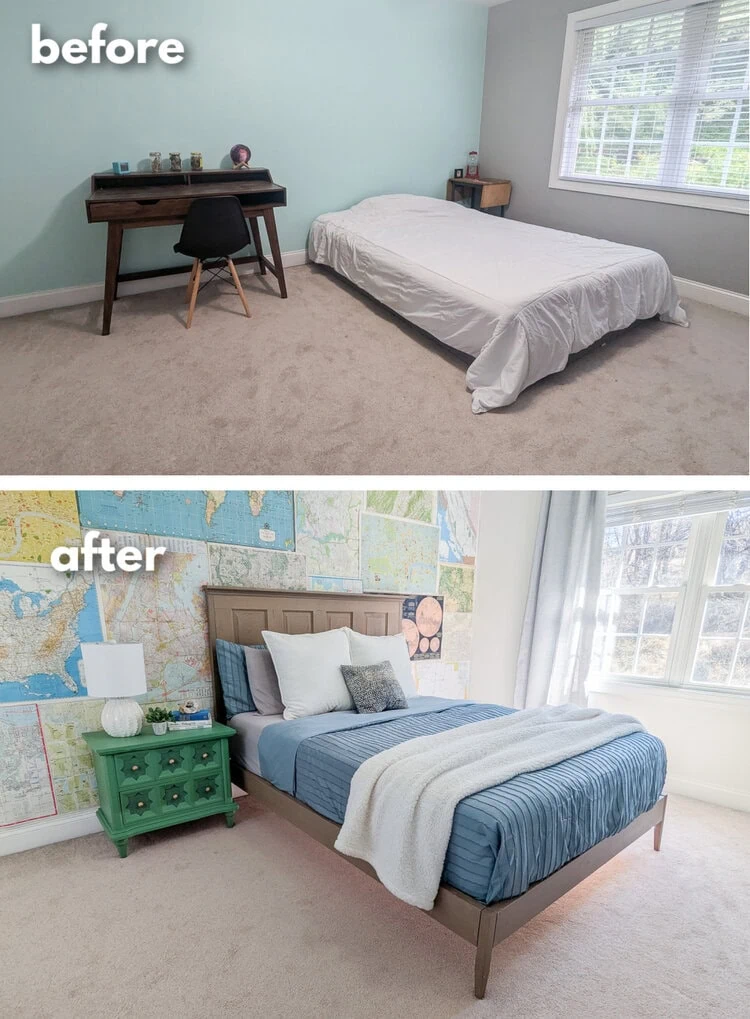 before and after of bed.