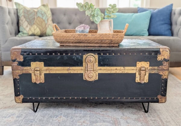 vintage trunk with hairpin legs.