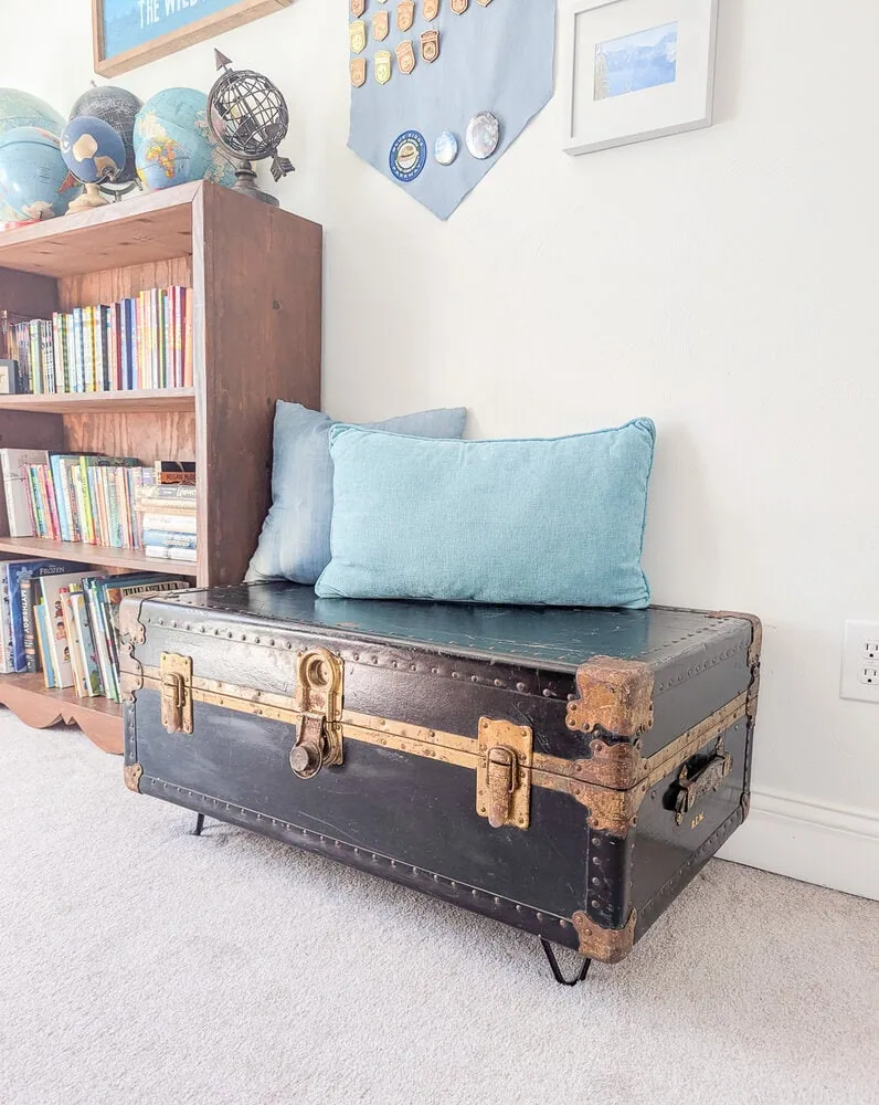 vintage steamer trunk turned into a bench.