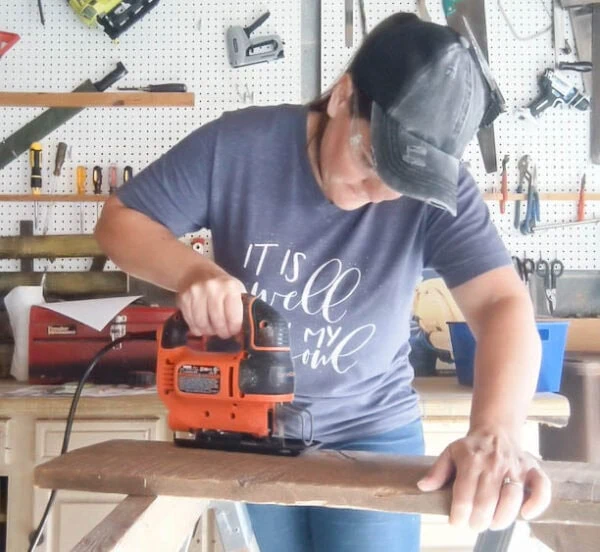 cutting wood with a jigsaw.