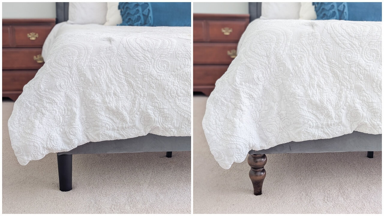 bed before and after changing bed legs.