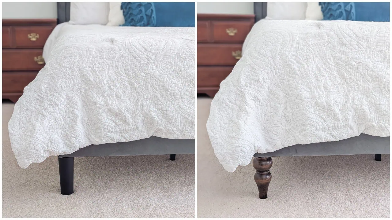 bed before and after changing bed legs.