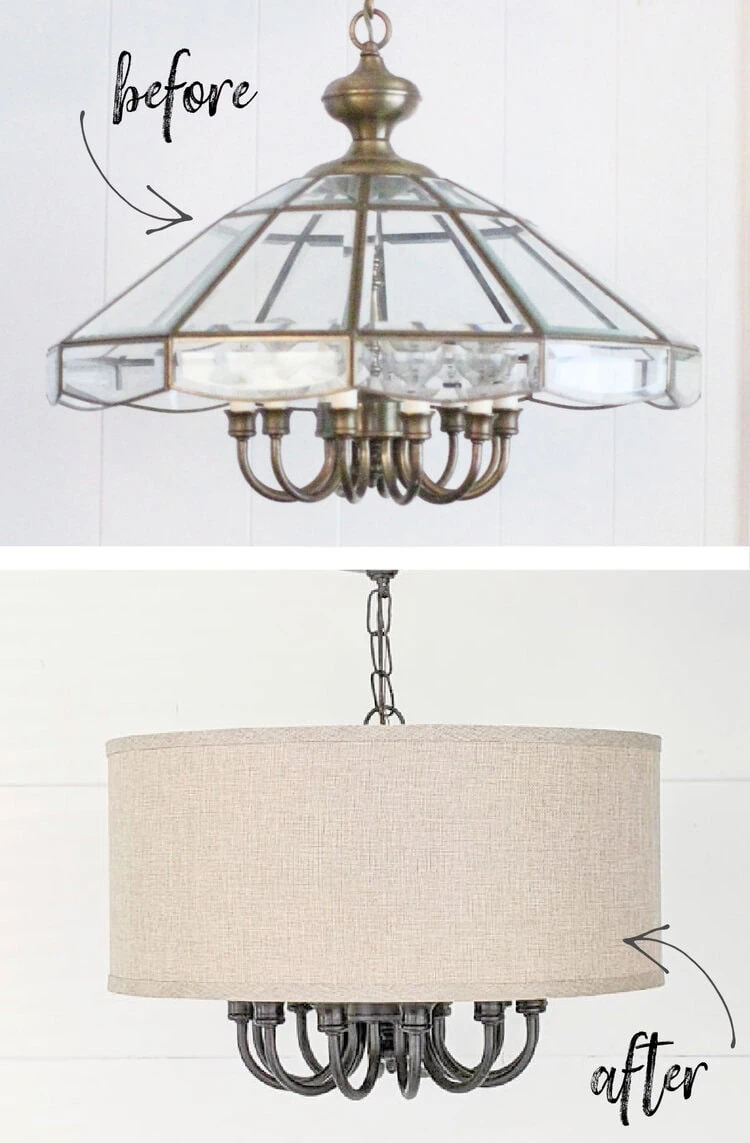 diy light fixture before and after.