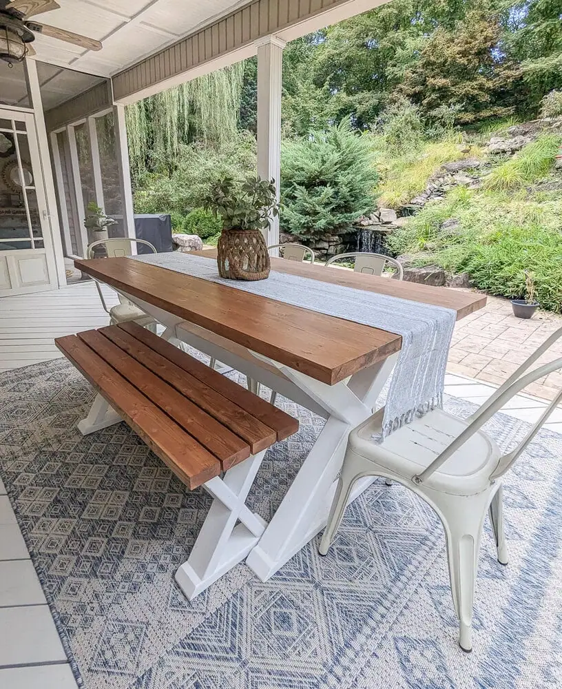 outdoor table and bench sealed with spare urethane.