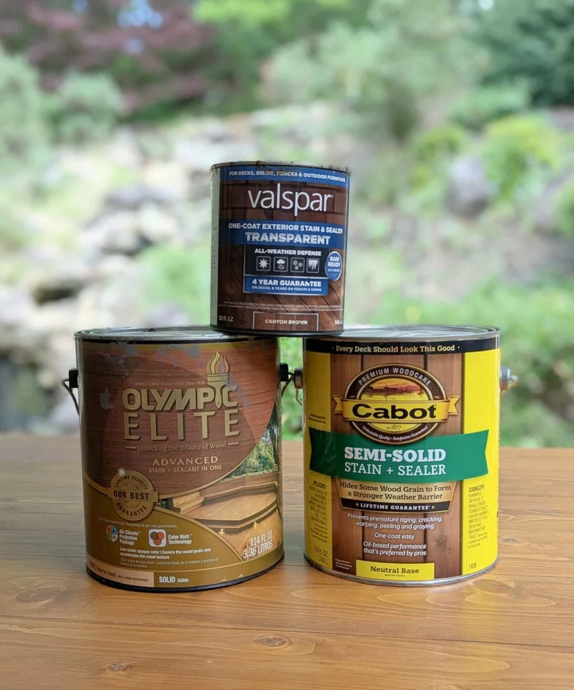 3 different exterior stains and sealers.